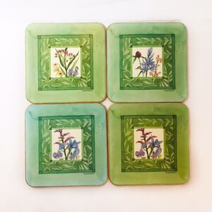 Vintage Set Of 4 Pimpernel UK Wildflowers 4x4 Acrylic Coasters Cork Backs